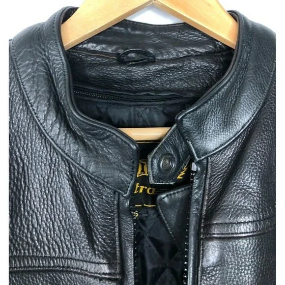 UNIK Ultra Heavy LEATHER Motorcycle Zip Buckle Lined Jacket Womens Size S Black - Picture 11 of 12